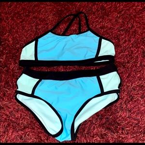 2 piece green and blue bikini